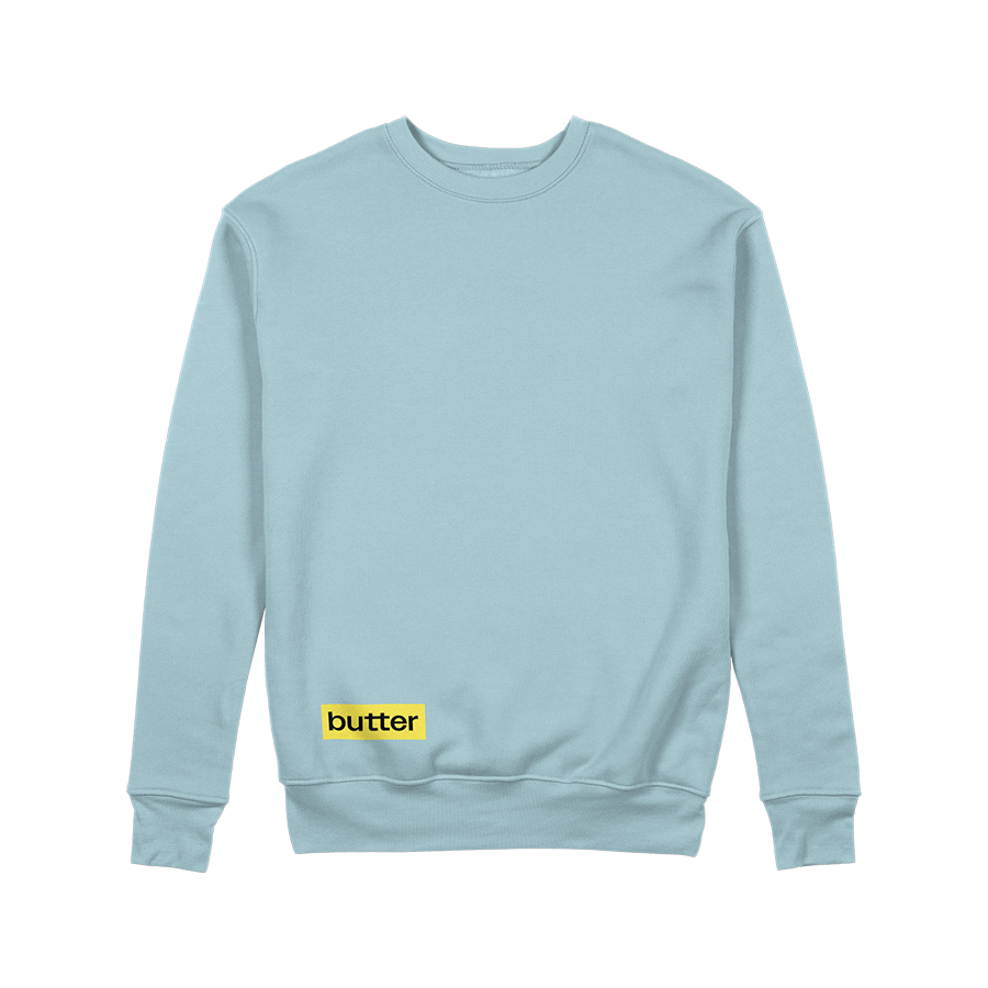 butter sky blue puff brick crewneck