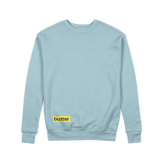 butter sky blue puff brick crewneck