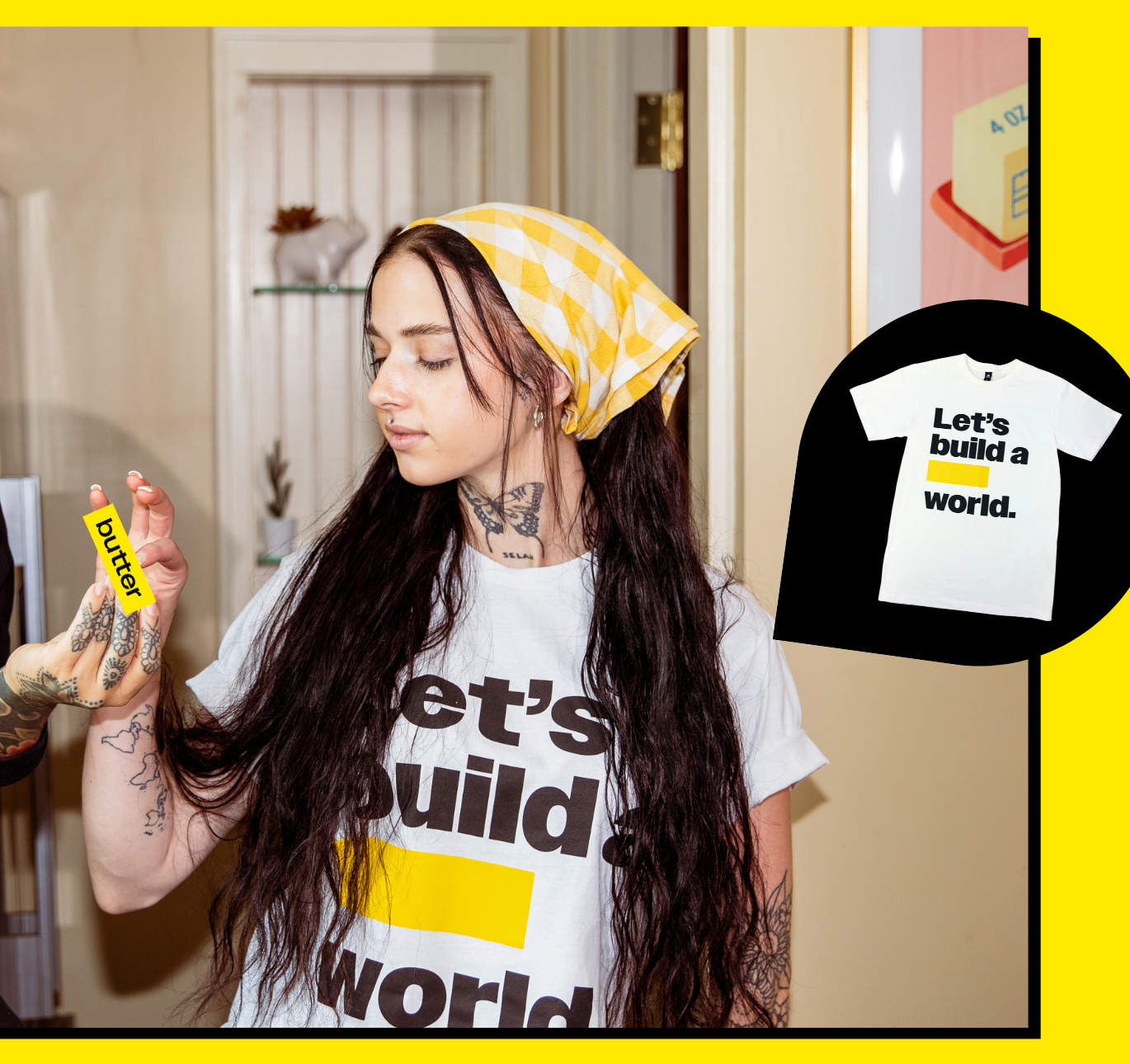 you buy, we donate! ━ let's build a butter world tee